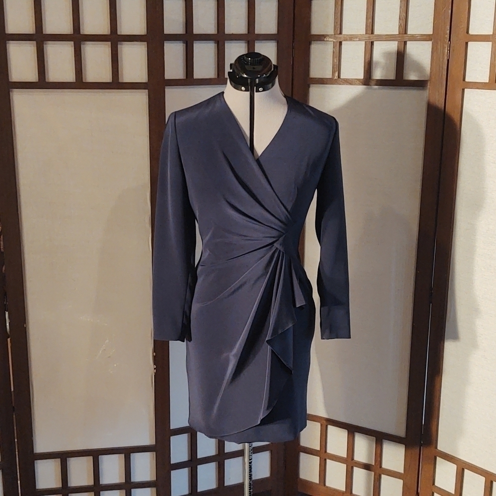 Niteline Della Roufogali Navy Front Cascade at the Waist Cocktail Dress Sz 4